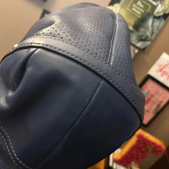 Coach EUC Alexandra Navy Blue Textured Leather Shoulder Bag w/Silver Hardware